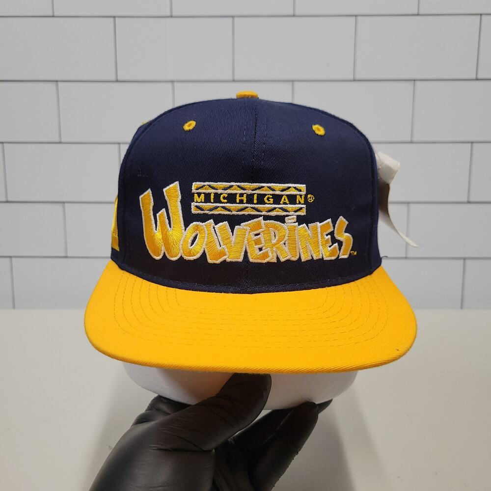 Vintage ANNCO Michigan Wolverines Snapback Hat Script Logo Two Tone 90s